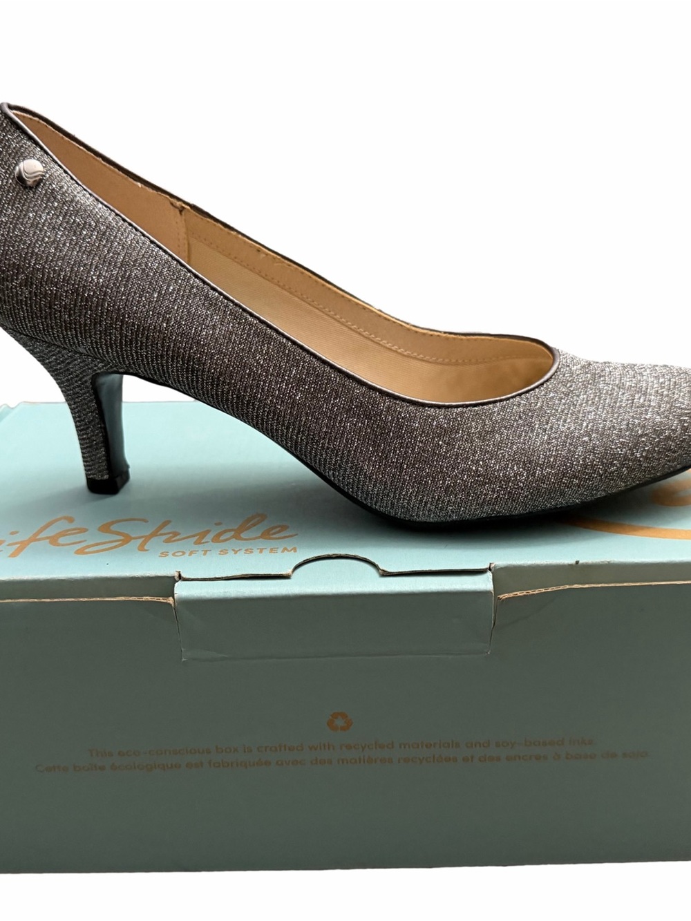 NWT Life Stride|Silver Glitter Mid-Heel Pump|Size 8.5